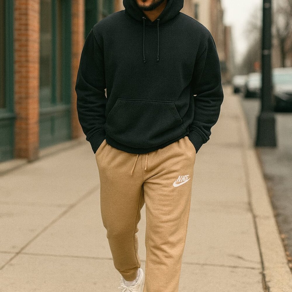 Nike Sweatpants Men's Size XL Tan Fleece Joggers Athletic Pants Swoosh Logo - Picture 2 of 14